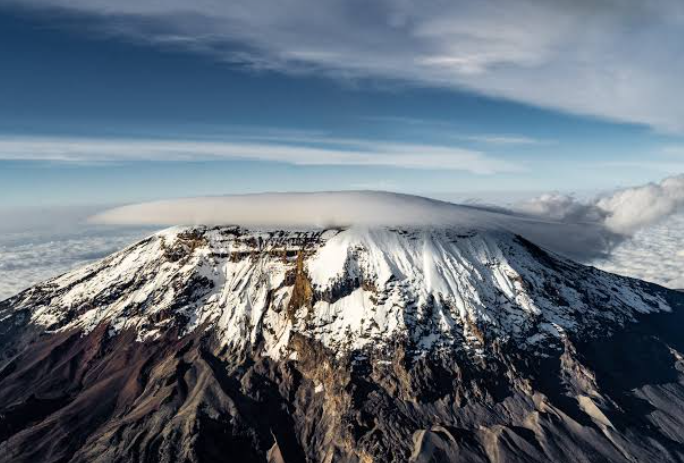 Snow-capped summit of Mount Kilimanjaro